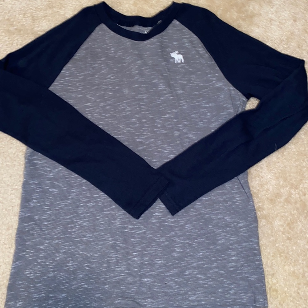 Boys Grey and Navy Blue Abercrombie Kids Baseball Style Long Sleeve